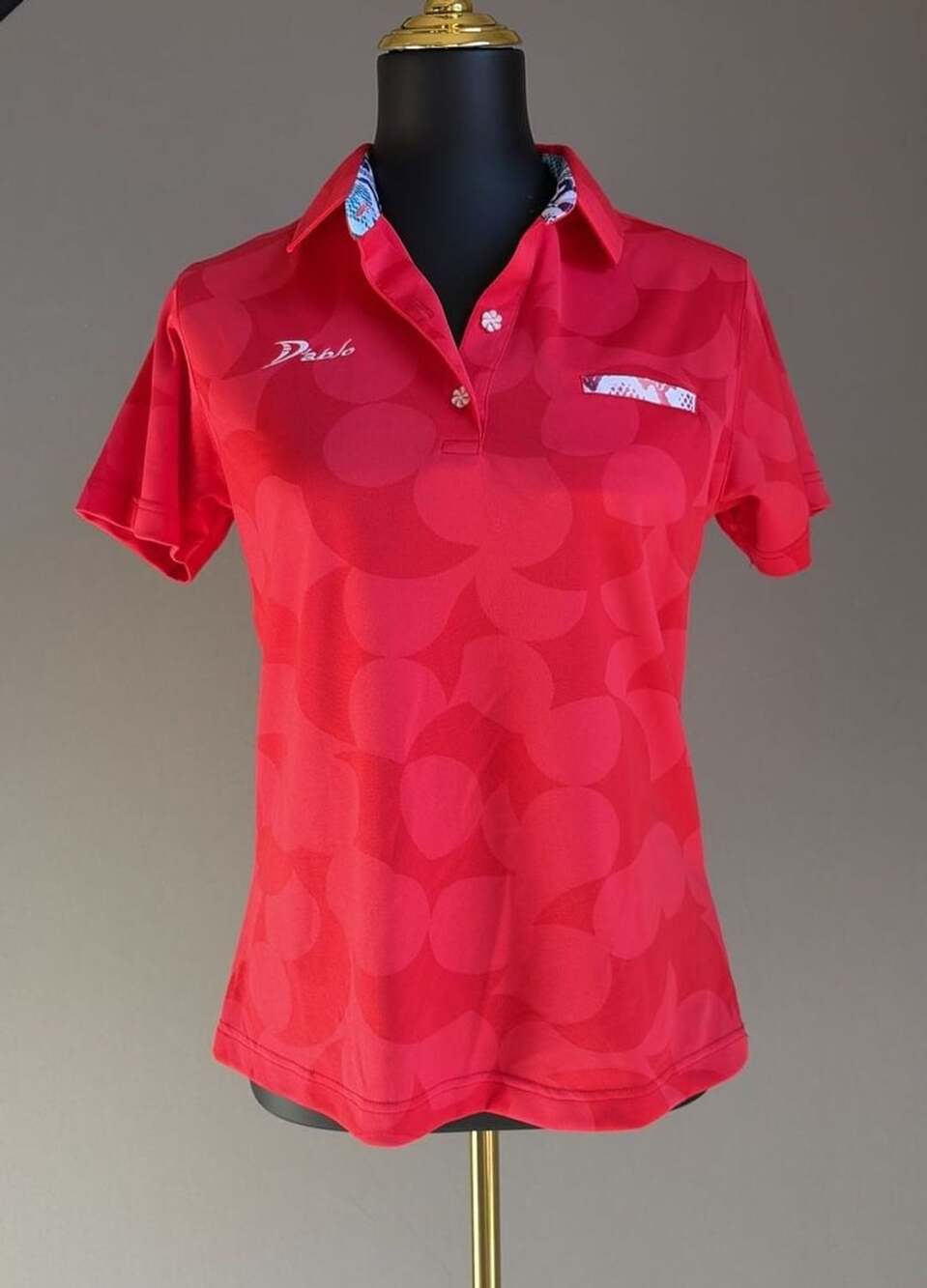 Dablo Sportswear Women's Red Polka Dot Athletic Golf Polo Shirt Size L